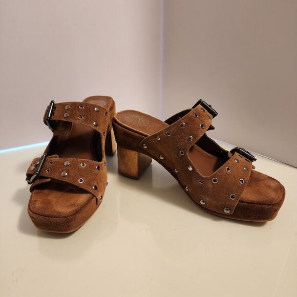 Vince Camuto Shoes - Vince Camuto Brown Suede Studded Heeled Sandal